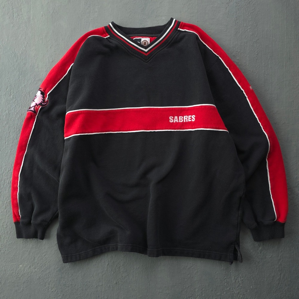 Vintage 90s Puma Buffalo Sabres Black Sweatshirt Large NHL Hockey V-Neck